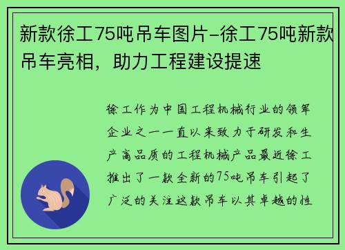 新款徐工75吨吊车图片-徐工75吨新款吊车亮相，助力工程建设提速